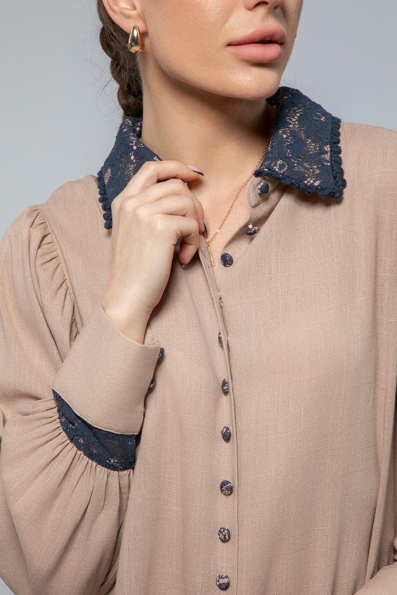 Long Sleeves Flowing Shirt - Subtle Dantel Detailing for a Refined Touch