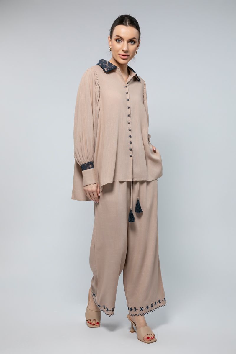 Long Sleeves Flowing Shirt - Subtle Dantel Detailing for a Refined Touch