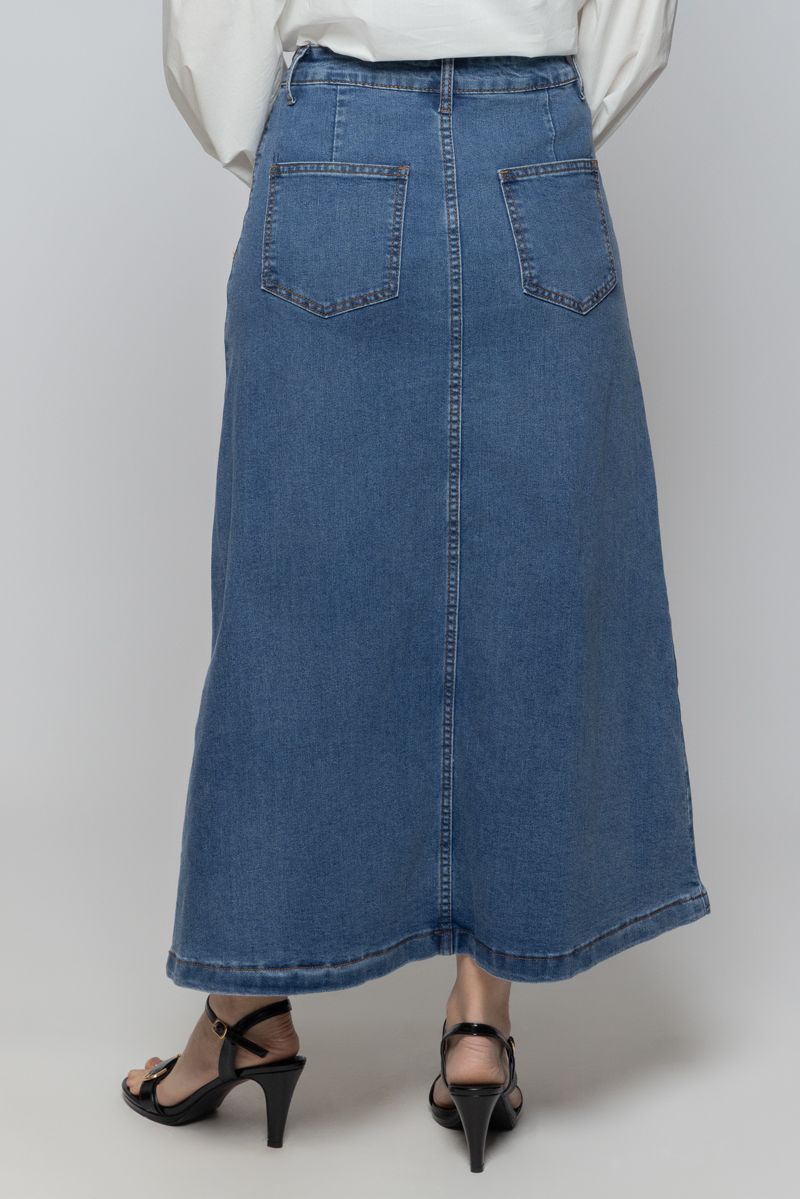 Women Solid Color Maxi Denim Skirt