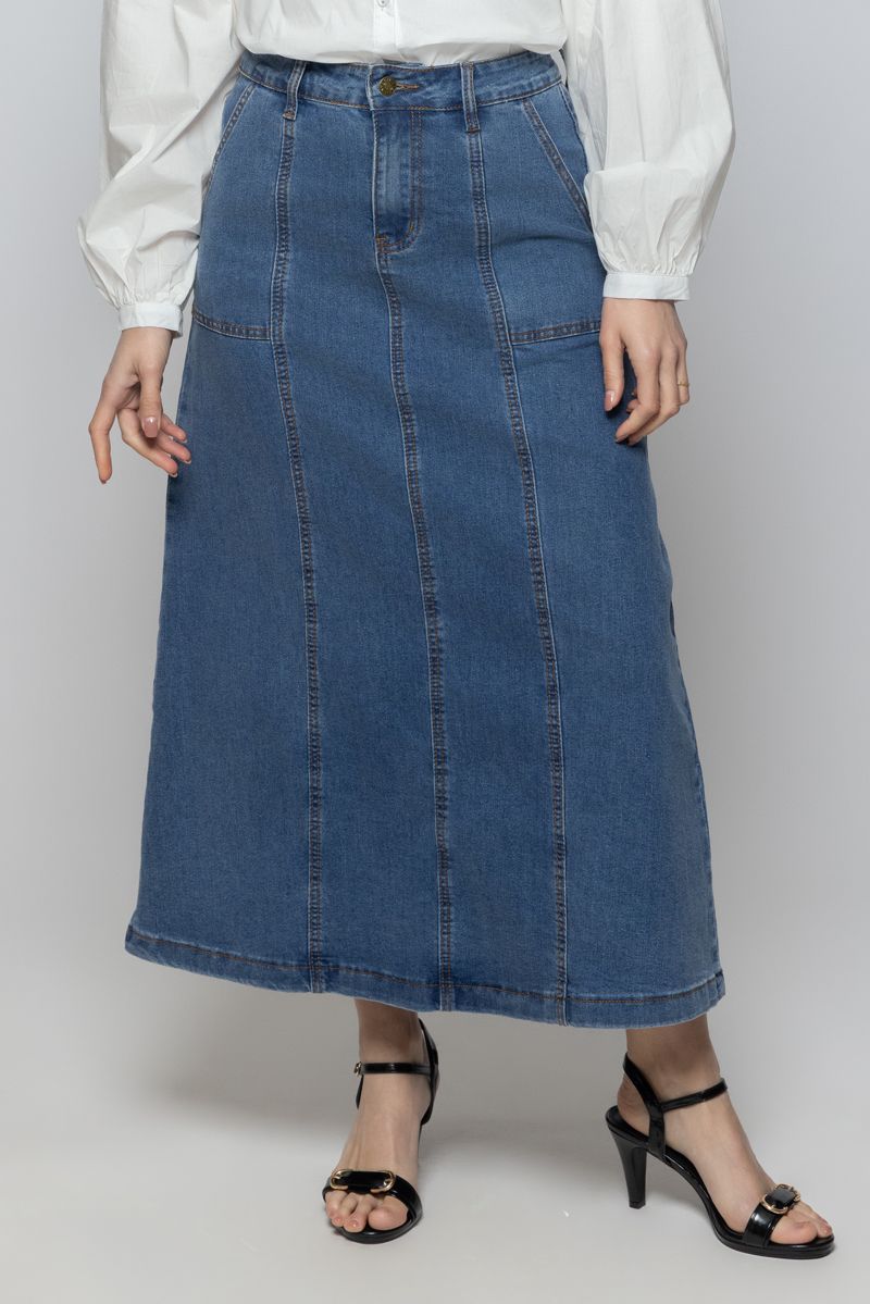 Women Solid Color Maxi Denim Skirt