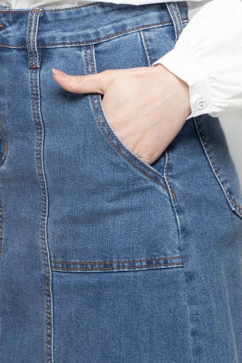 Women Solid Color Maxi Denim Skirt