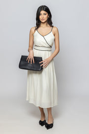 Women Sleeveless Midi Dress with Embroidery Details and Tie Waist Belt