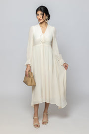 Women Long Sleeves Longline Dress with Ruffled Details