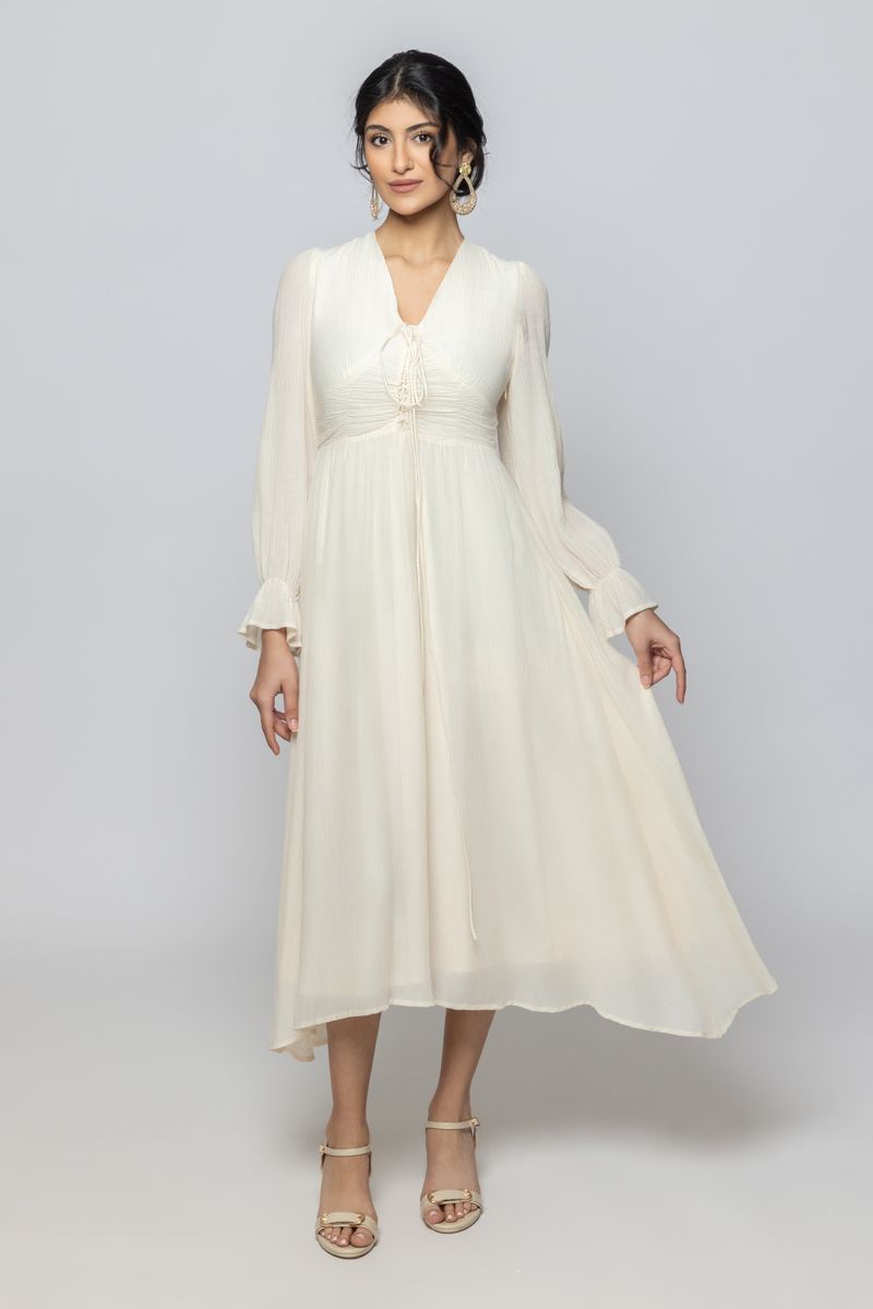 Women Long Sleeves Longline Dress with Ruffled Details