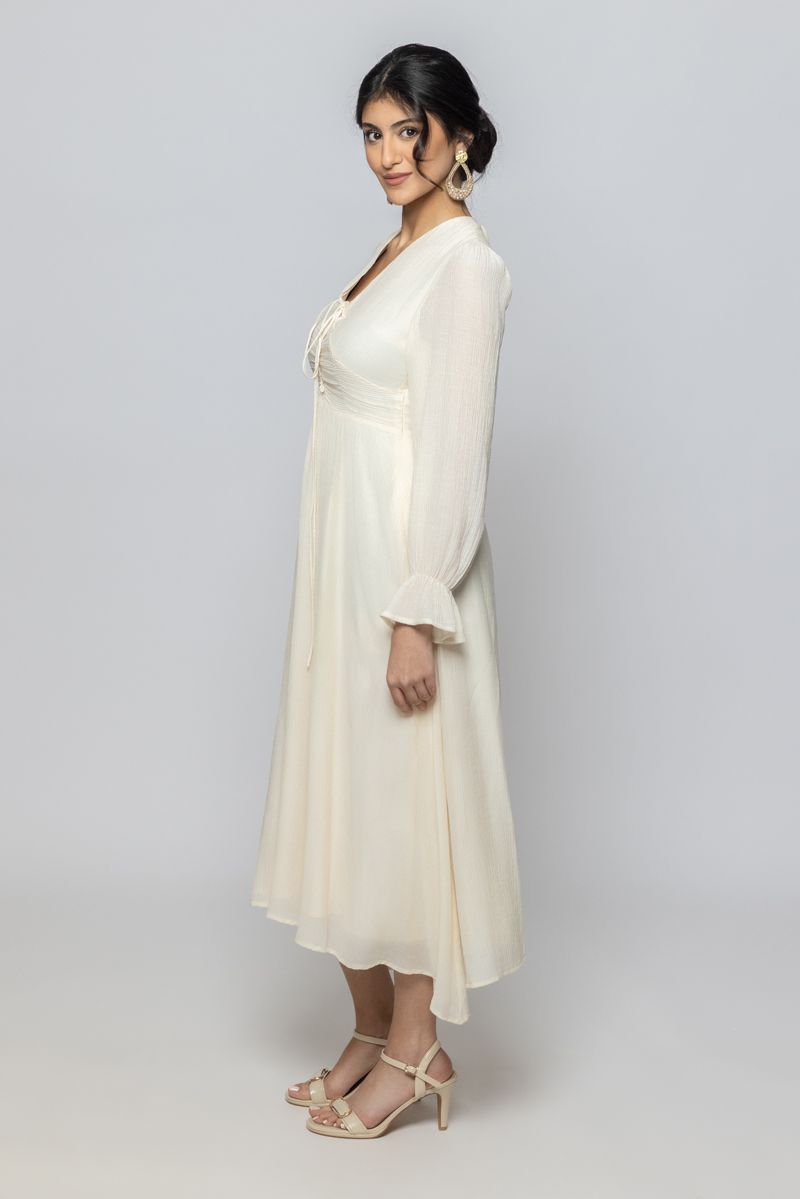 Women Long Sleeves Longline Dress with Ruffled Details