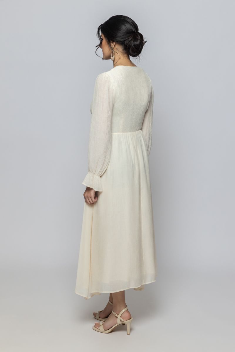 Women Long Sleeves Longline Dress with Ruffled Details