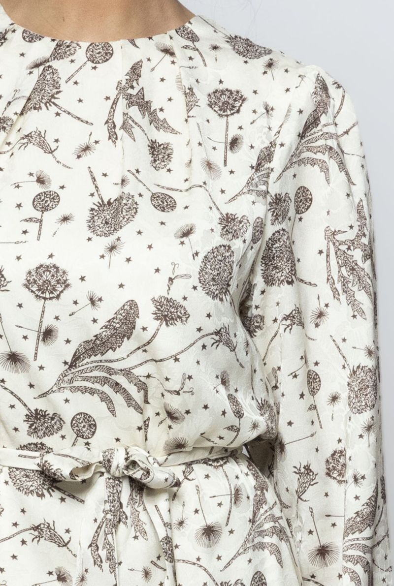 فستان ماكسي نسائي بنقشة كاملة مع حزام ربط على الخصر