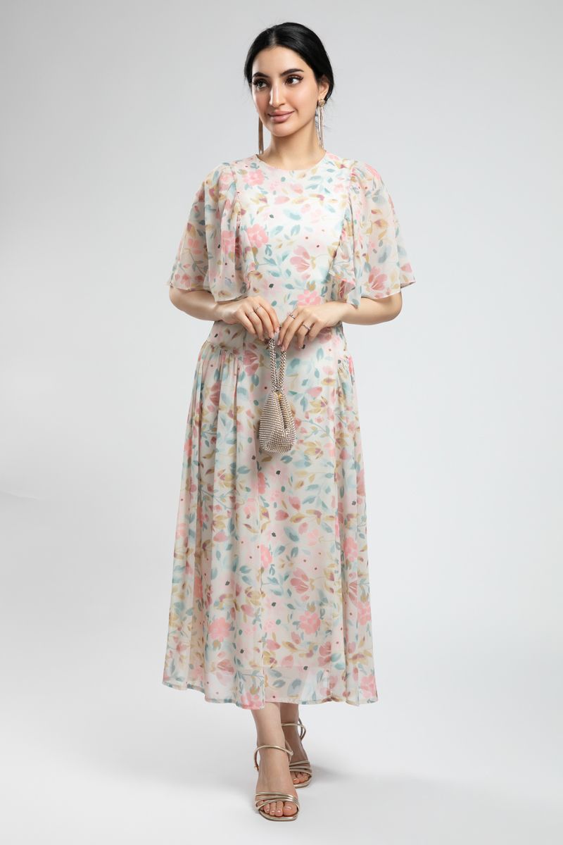 Printed Maxi Dress with Flowy Sleeves