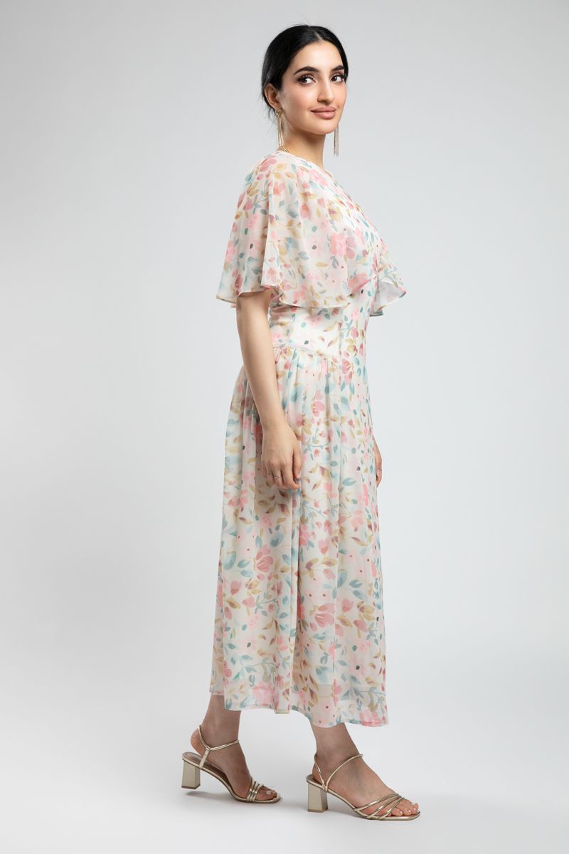 Printed Maxi Dress with Flowy Sleeves