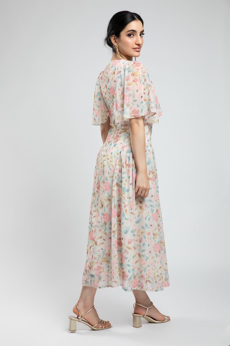 Printed Maxi Dress with Flowy Sleeves