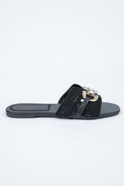 women slipper with metal buckle