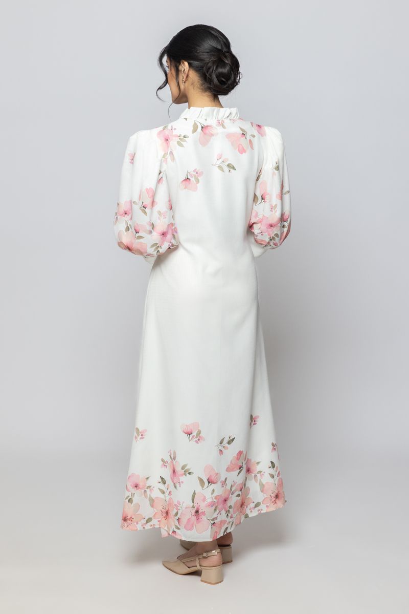 Women Three Quarter Sleeves Maxi Dress with Floral Print