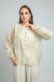 Printed Long-Sleeve women Blouse with Front Buttons