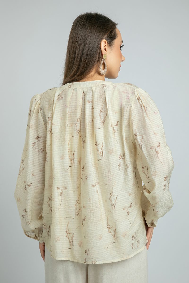 Printed Long-Sleeve women Blouse with Front Buttons