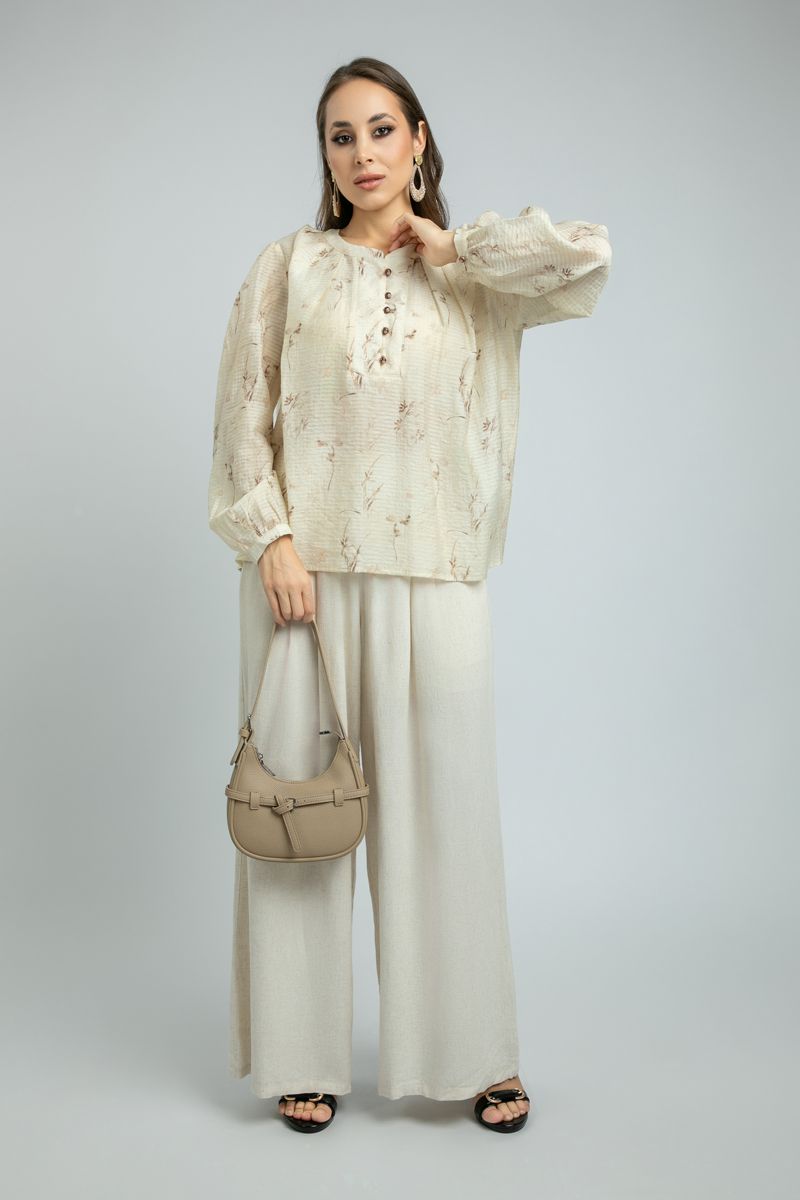 Printed Long-Sleeve women Blouse with Front Buttons