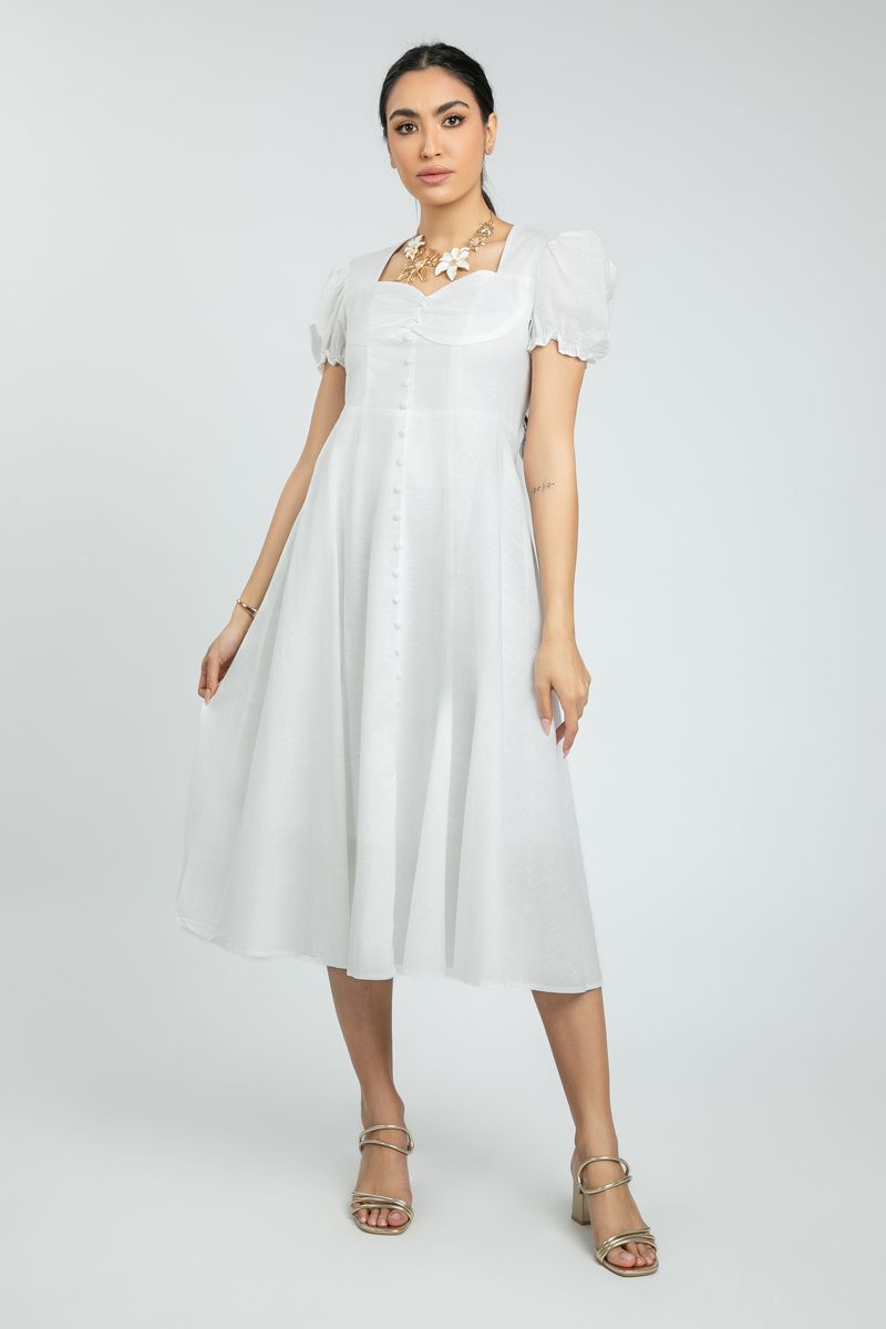 Women's Summer Midi Dress with Pumped Sleeves