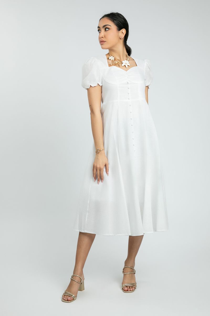 Women's Summer Midi Dress with Pumped Sleeves