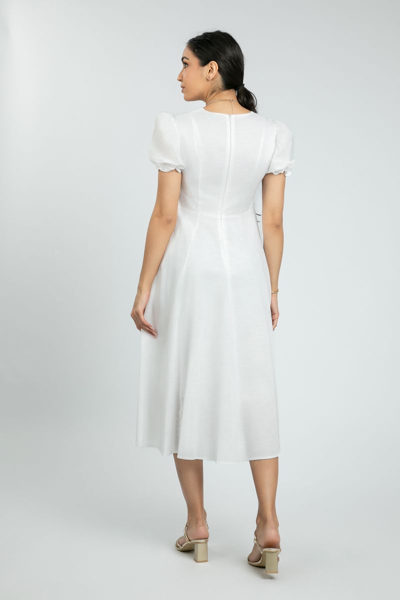Women's Summer Midi Dress with Pumped Sleeves