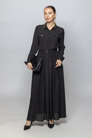 Women Long Sleeves Maxi Dress Elegant Comfort with Classic Details