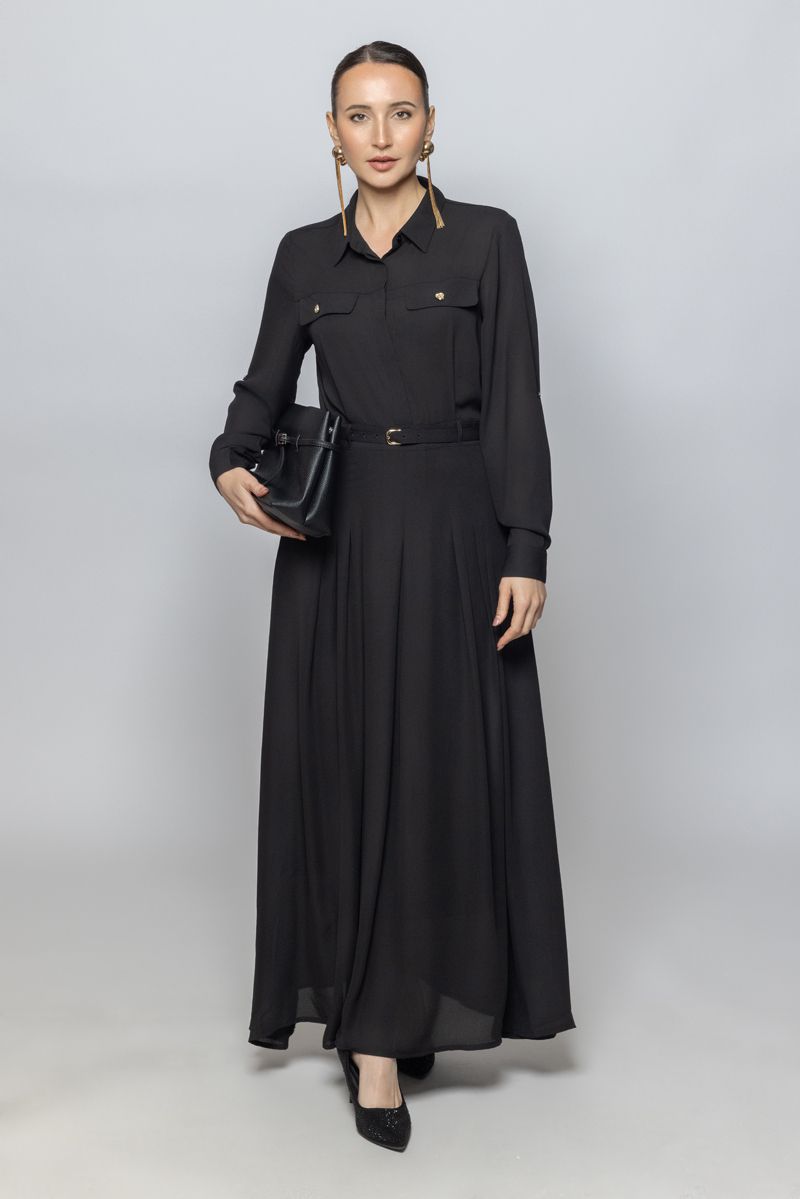 فستان ماكسي نسائي بأكمام طويلة أناقة وراحة مع تفاصيل كلاسيكية