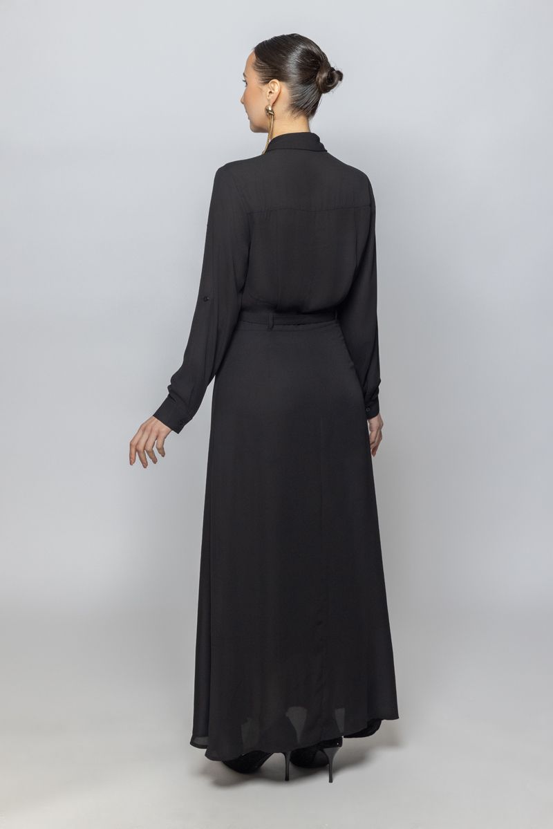 Women Long Sleeves Maxi Dress Elegant Comfort with Classic Details