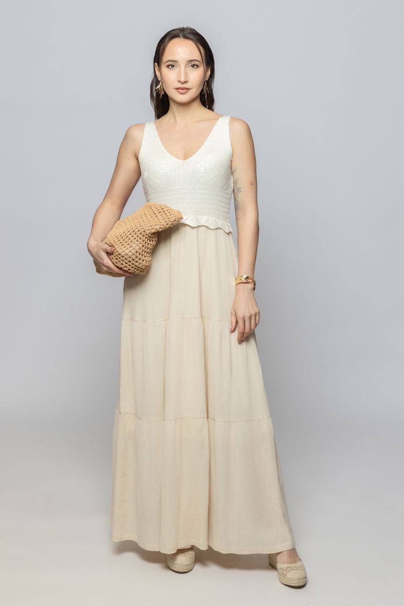 Women Sleeveless Summer Maxi Dress with Contrast Design