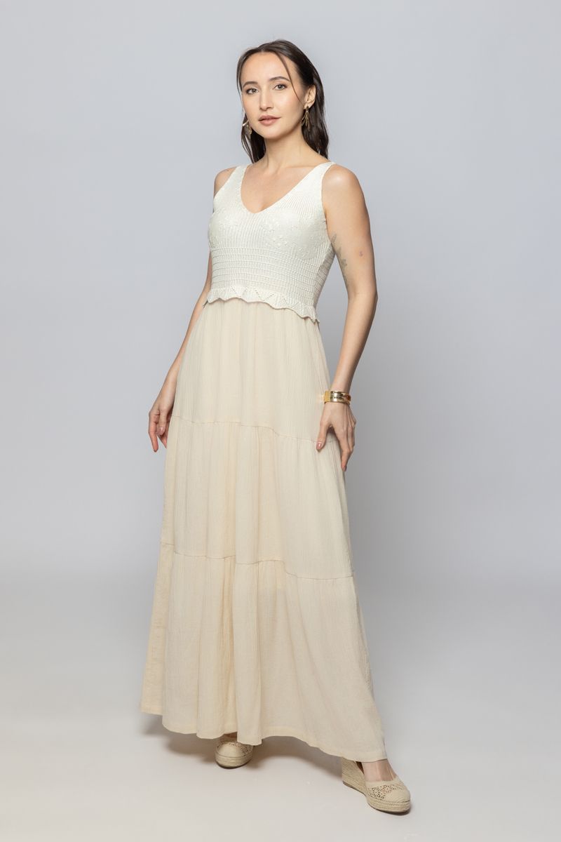 Women Sleeveless Summer Maxi Dress with Contrast Design