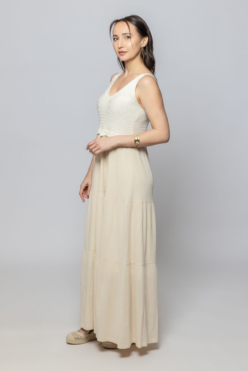 Women Sleeveless Summer Maxi Dress with Contrast Design