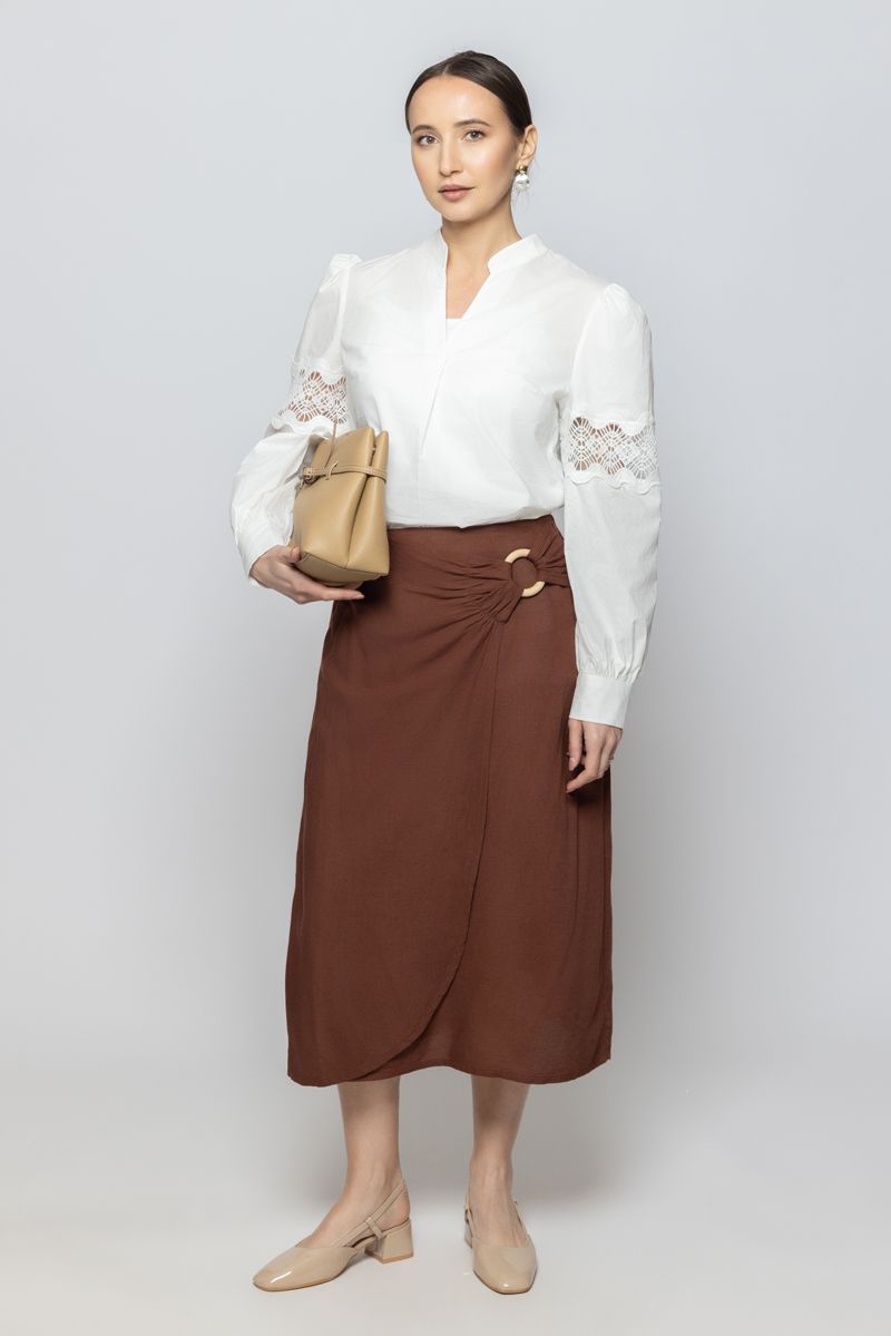 Women Solid Color Midi Skirt