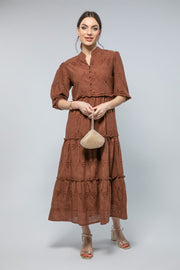 Flowy Longline Dress - Layered Elegance with Embroidered Eyelet Details