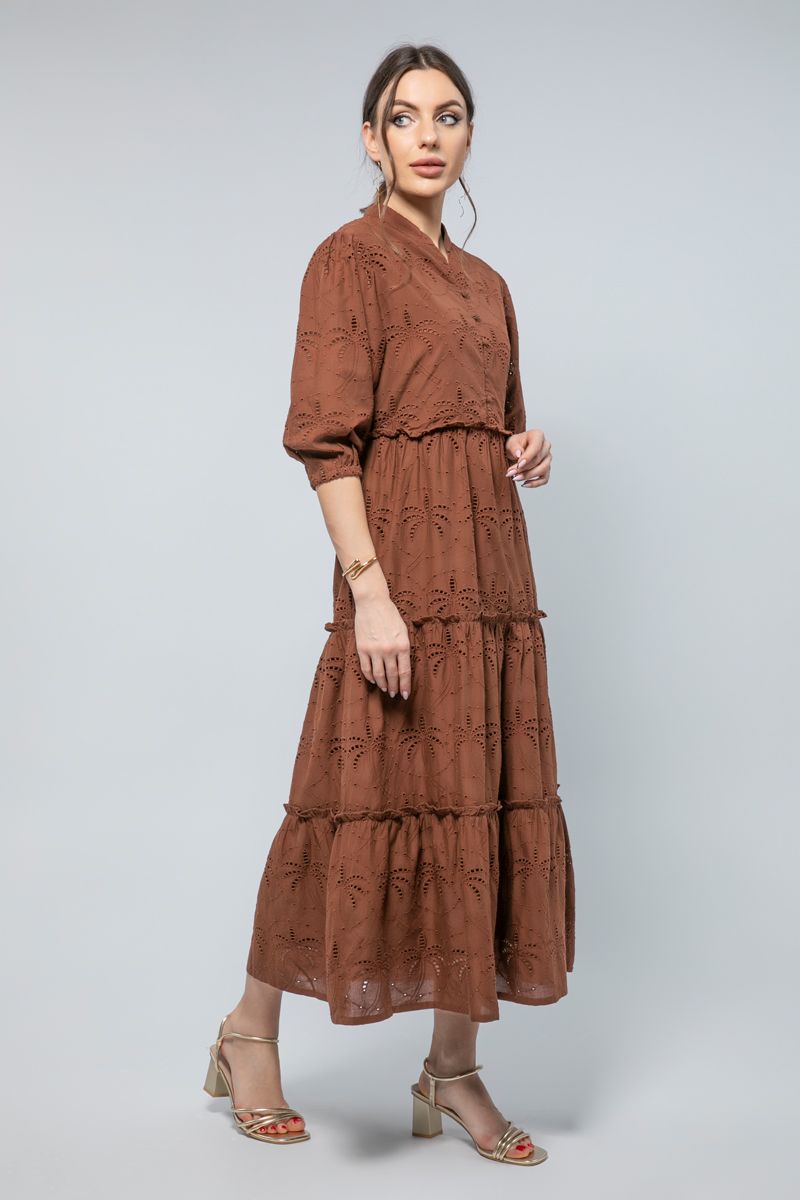 Flowy Longline Dress - Layered Elegance with Embroidered Eyelet Details