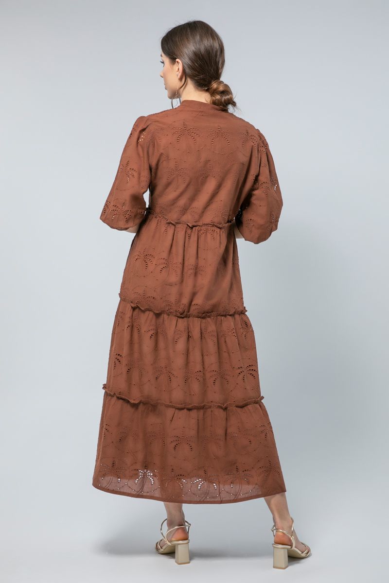 Flowy Longline Dress - Layered Elegance with Embroidered Eyelet Details