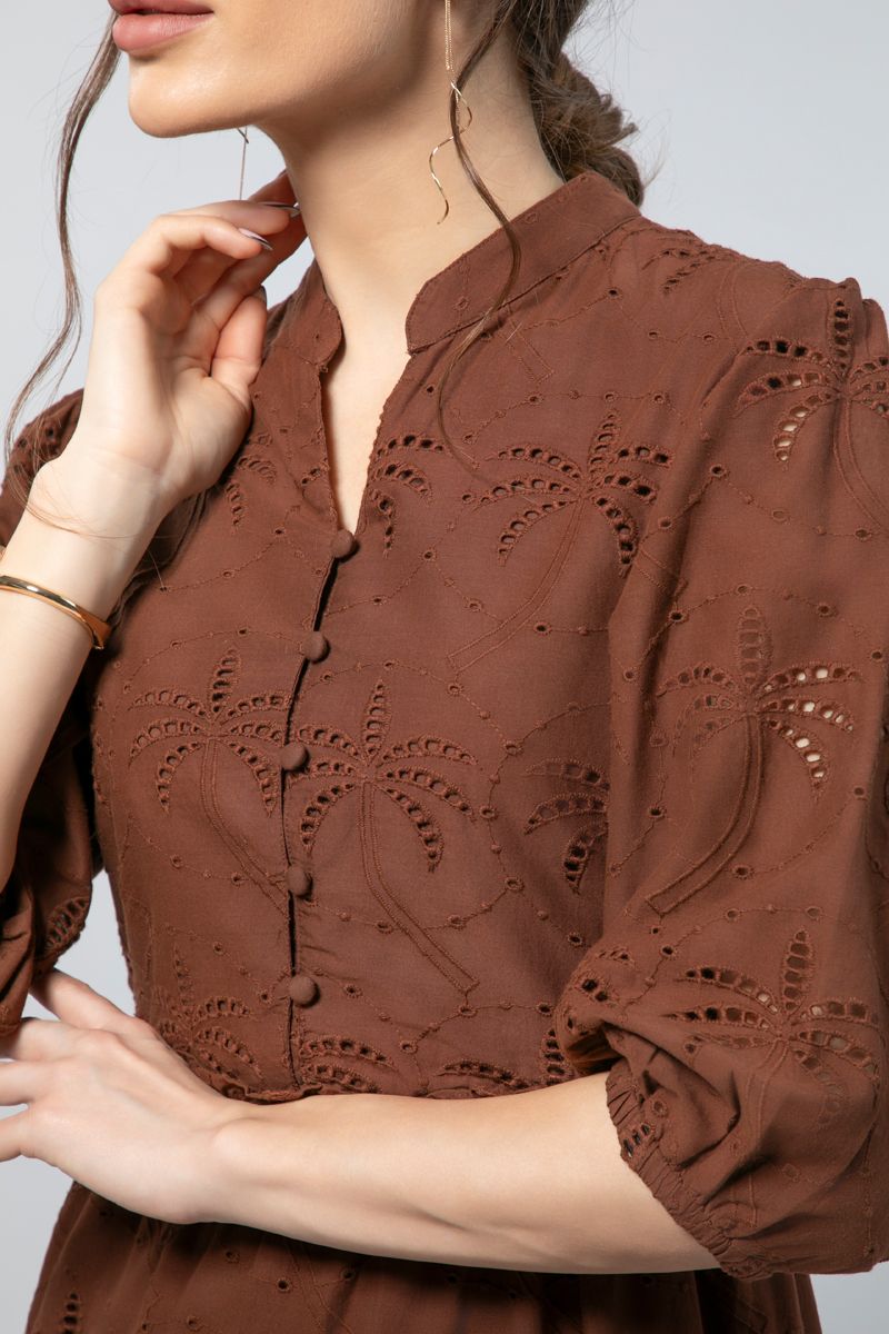 Flowy Longline Dress - Layered Elegance with Embroidered Eyelet Details