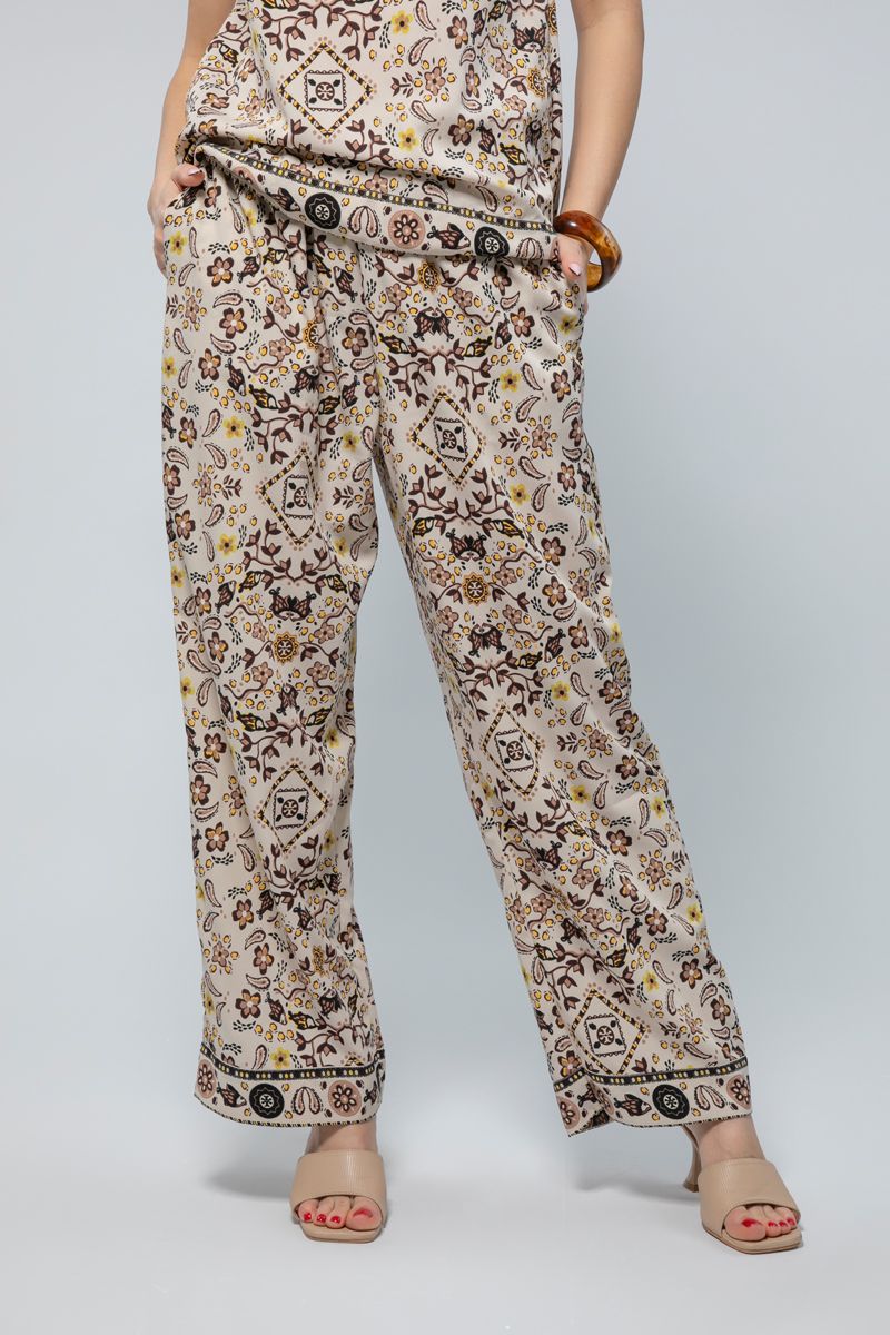 Flowly Wide-Leg Pants with Springfield Print - Style Meets Relaxation