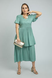 women Longline Layered Dress with Plisse Texture