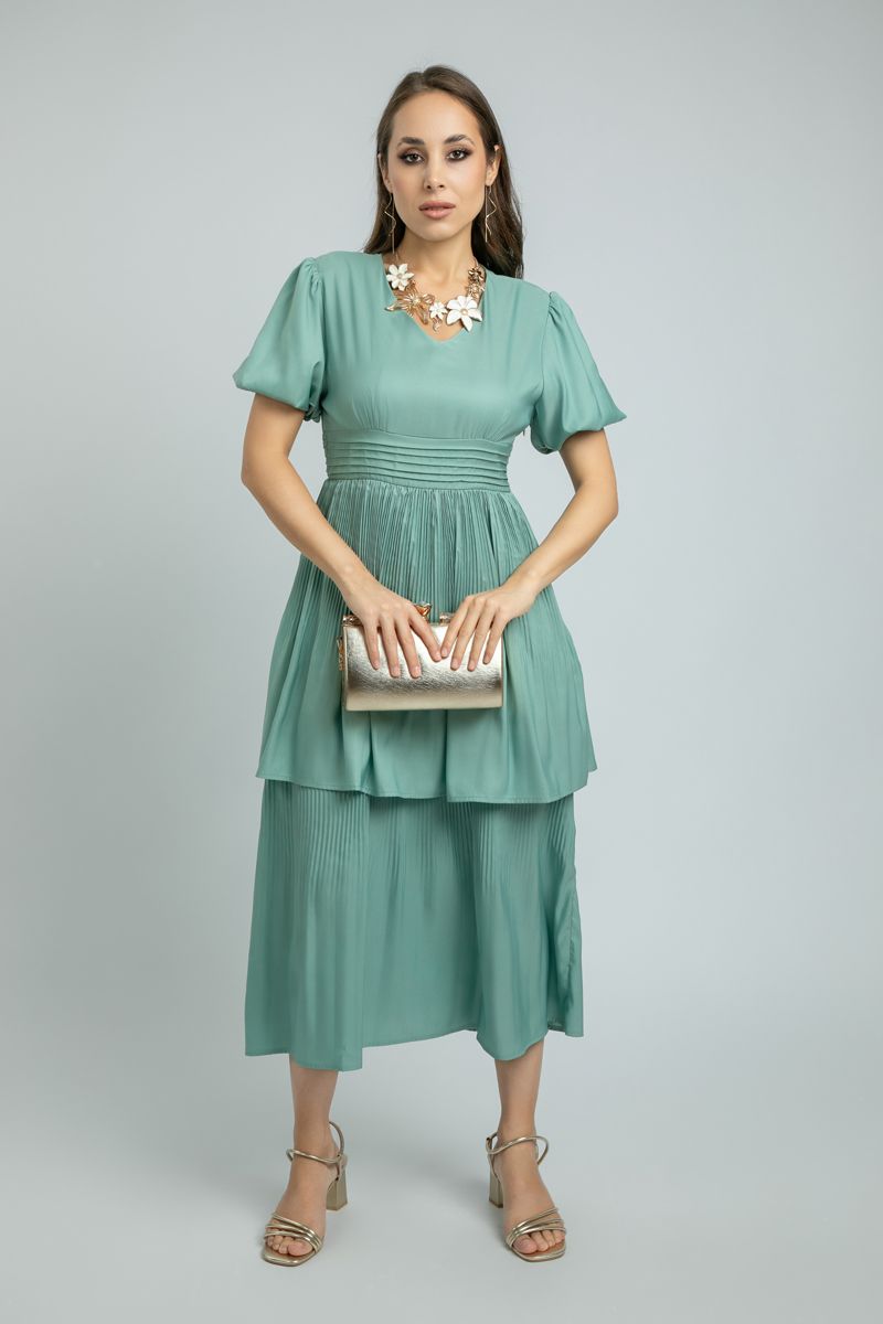 women Longline Layered Dress with Plisse Texture