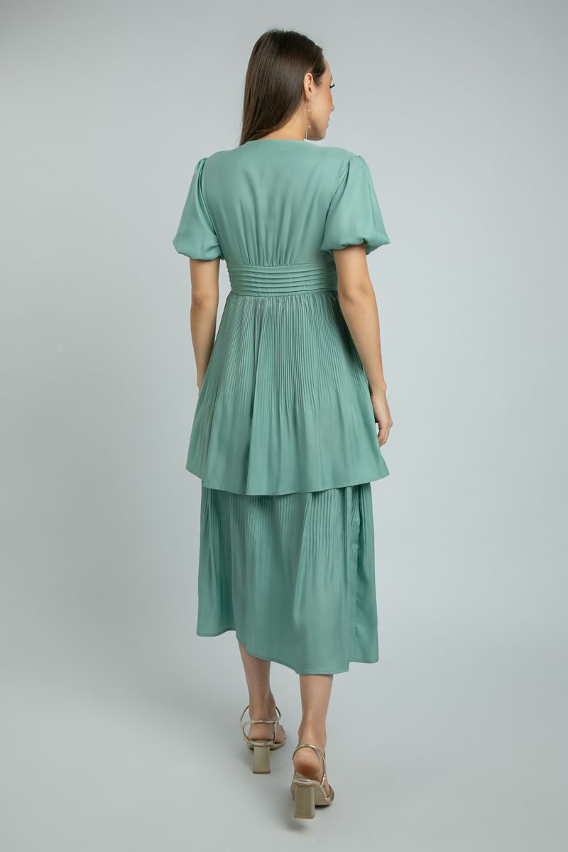 women Longline Layered Dress with Plisse Texture