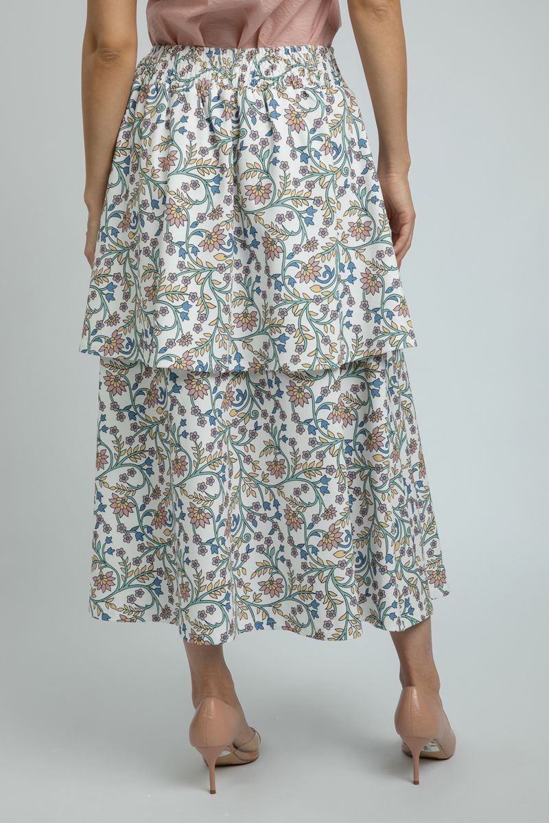 women Longline Floral Summer Skirt with Layered Details