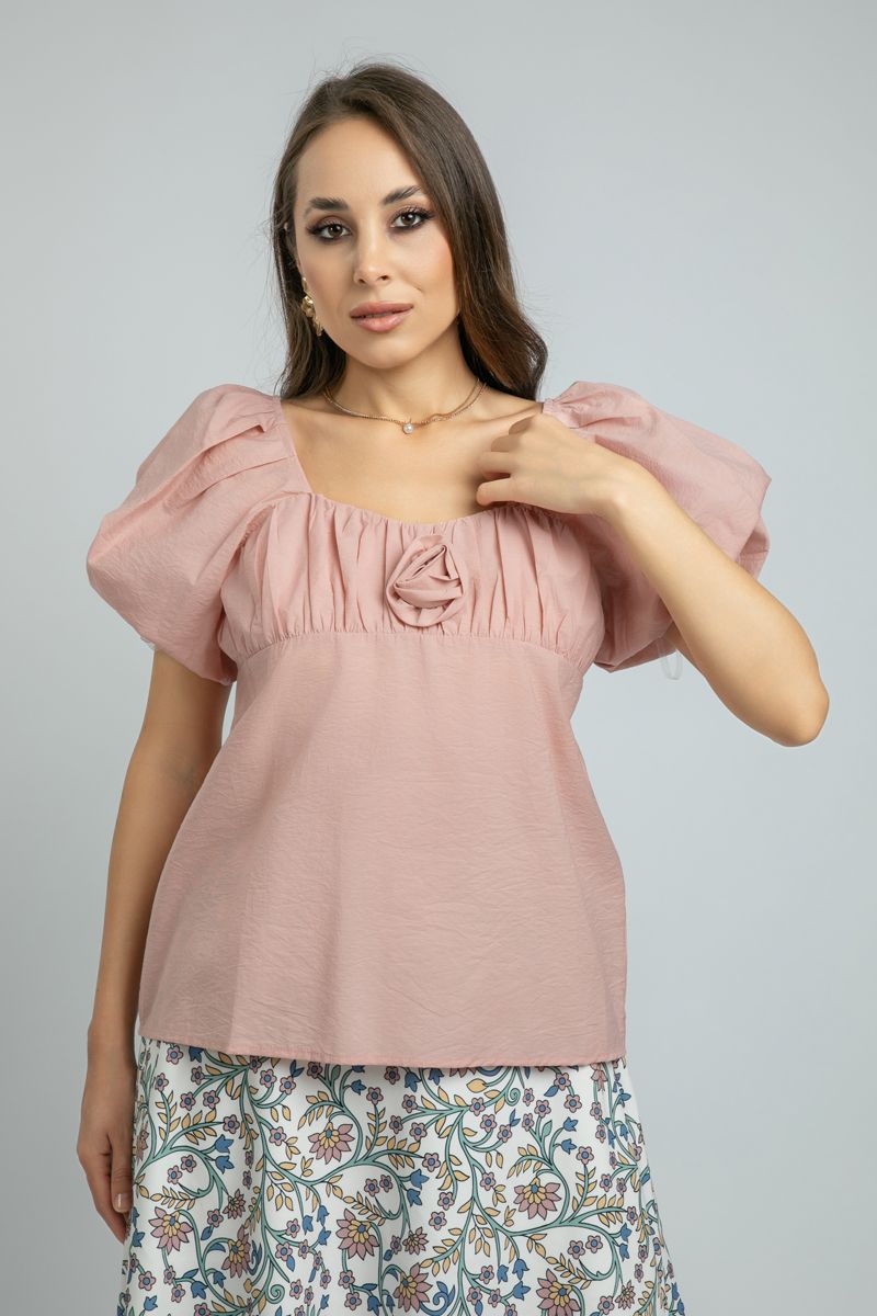 women Blouse with Floral Embellishment and Square Neck