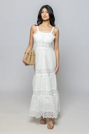 Women Sleeveless Summer Maxi Dress with Crochet and Embroidery Pattern