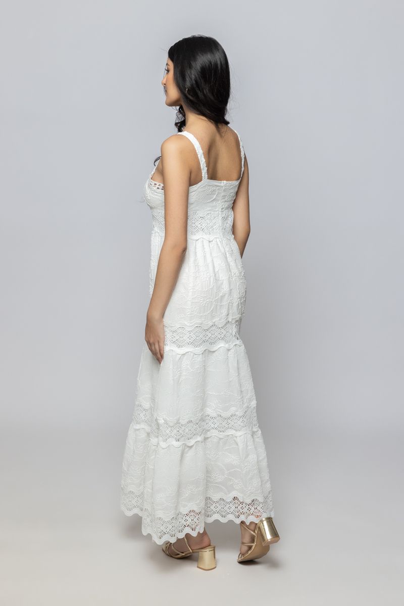 Women Sleeveless Summer Maxi Dress with Crochet and Embroidery Pattern