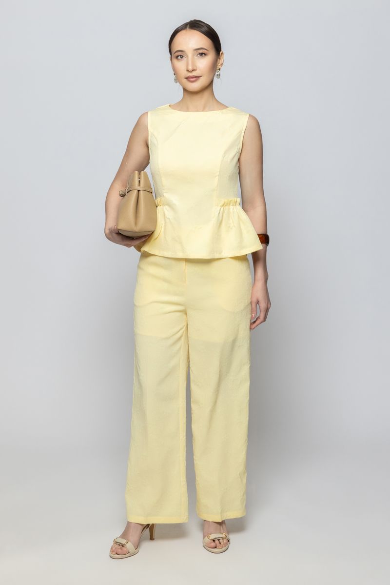 Women Wide Leg Pants with Floral Textured Fabric