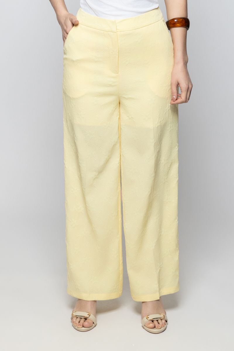Women Wide Leg Pants with Floral Textured Fabric