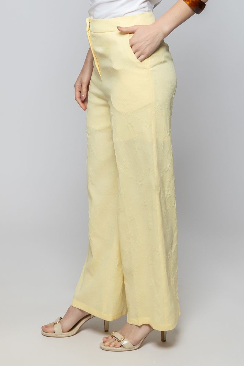 Women Wide Leg Pants with Floral Textured Fabric