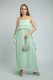 women Sleeveless Evening Dress with Sequin-Textured Fabric