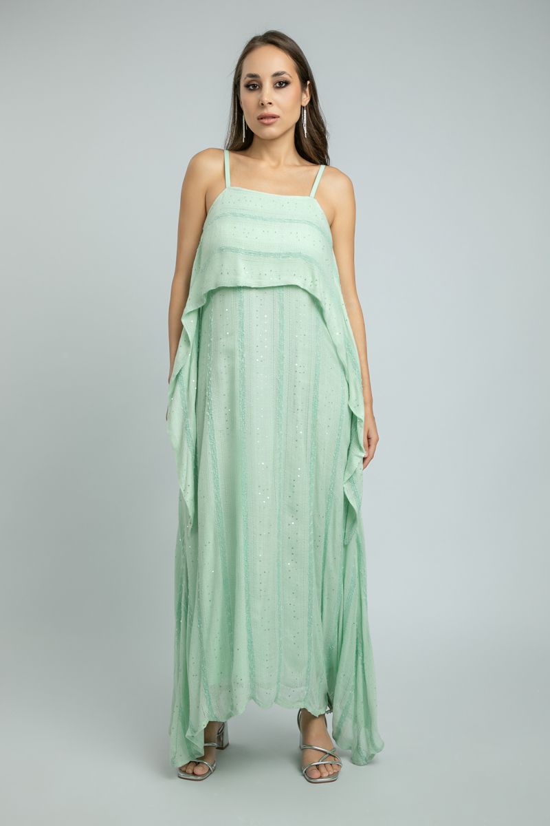 women Sleeveless Evening Dress with Sequin-Textured Fabric