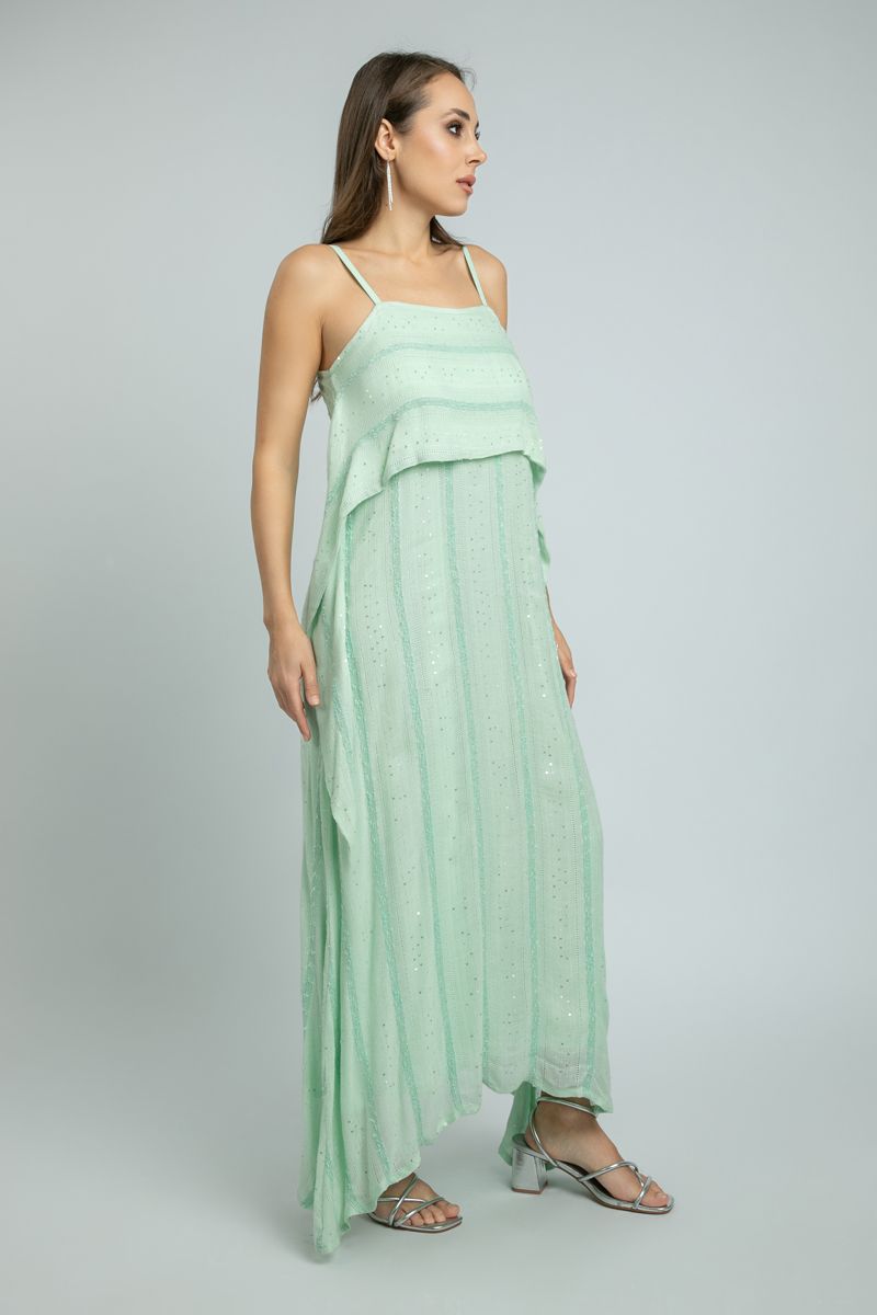 women Sleeveless Evening Dress with Sequin-Textured Fabric