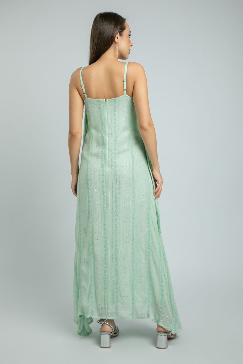 women Sleeveless Evening Dress with Sequin-Textured Fabric