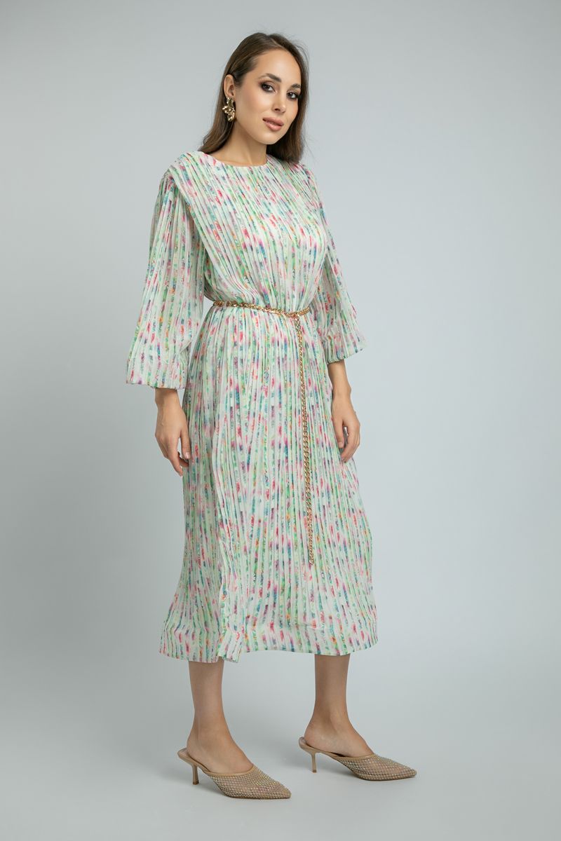 Longline women Dress with printed Plisse Pattern