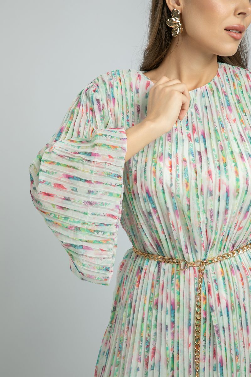 Longline women Dress with printed Plisse Pattern